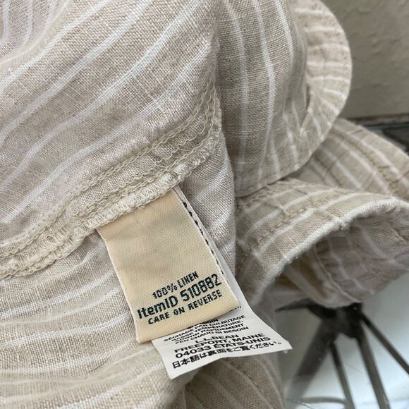 LL Bean Pants Women's  18W 100% Linen Pull On Drawstring Striped wide leg beige - Picture 5 of 15